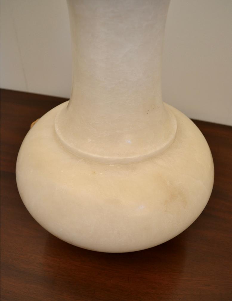 Close-up of alabaster lamp base showing natural stone texture and craftsmanship